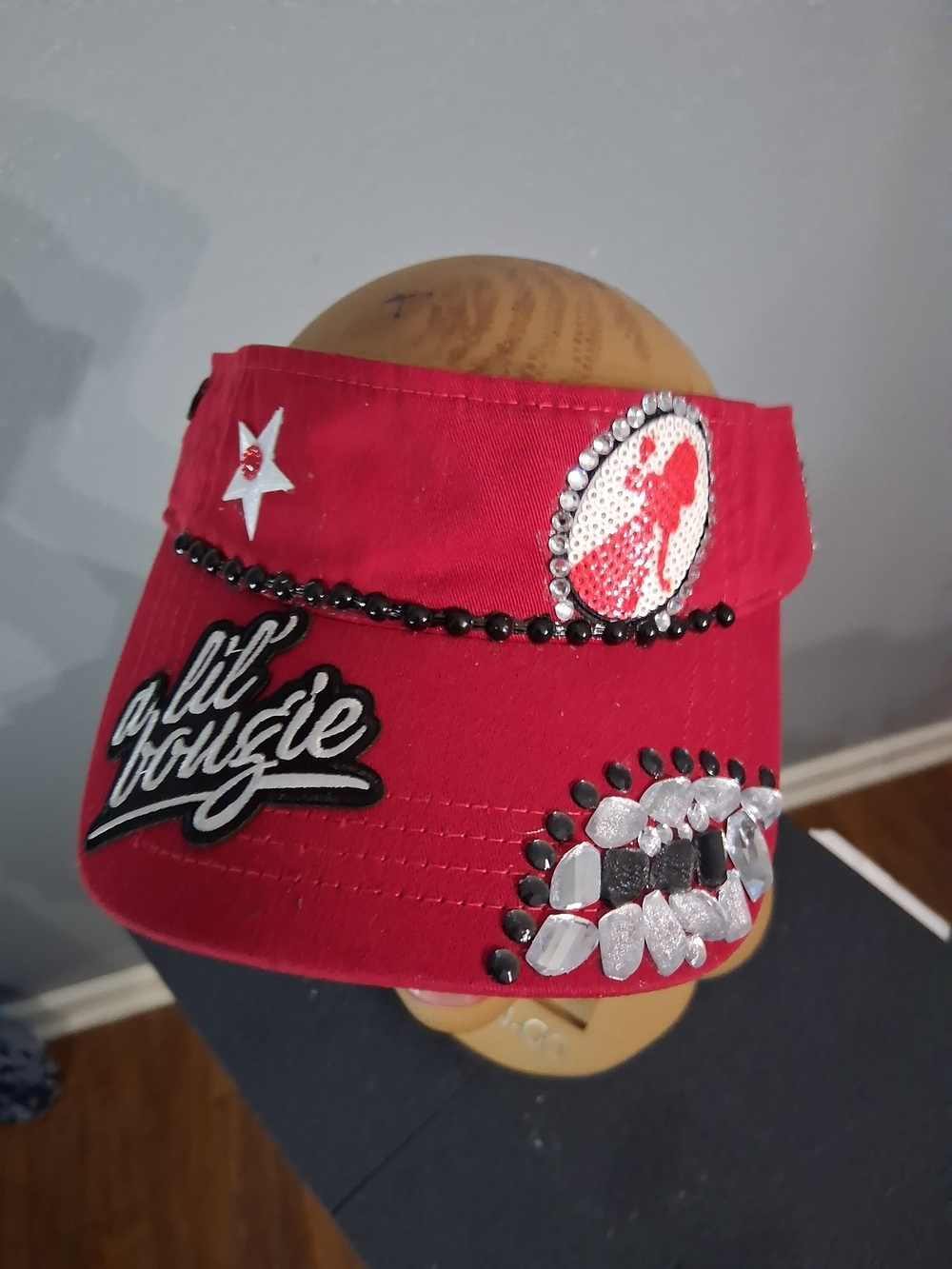 Hand Crafted Red Embellished Visor Hat